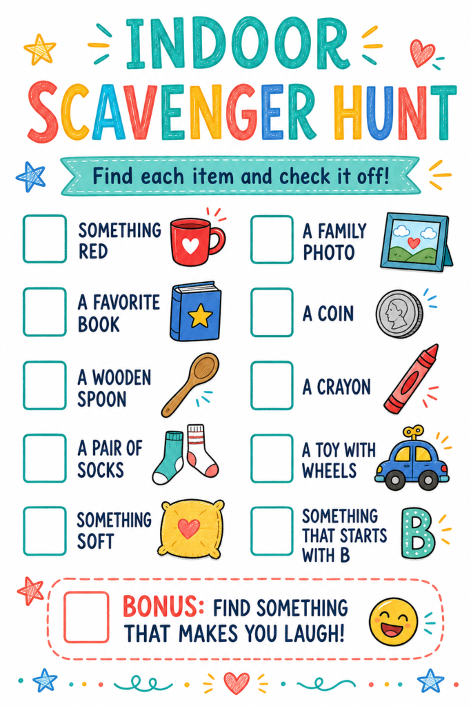 An indoor scavenger hunt for a rainy day