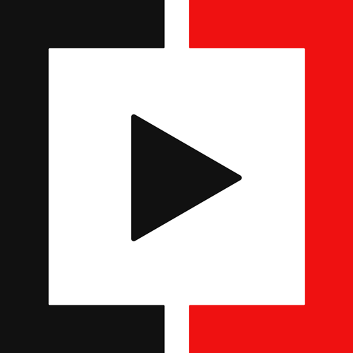 We the studios app logo for Amazon, Roku, and Google Play that includes a square outlined in red and black with a black arrow in the middle.